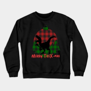 Merry T-Rex-Mas - Dinosaur Funny Holiday with Plaid Tyrannosaurus Rex Crewneck Sweatshirt